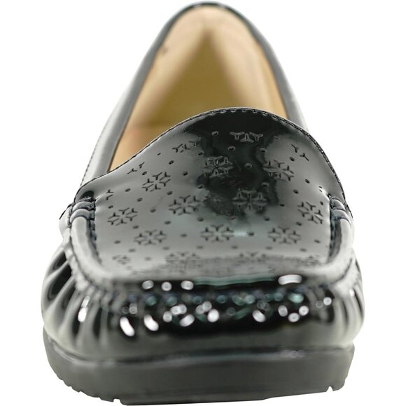 Women Black Patent5 Faux Leather Round Toe Removable Insole Wedge Slip-On Loafer - Picture 7 of 8